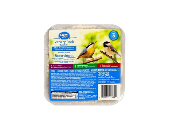 Great Value Wild Bird Food Suet Variety 3-Pack (Berry & Nut, Cranberry, Apple), 900g - 900g