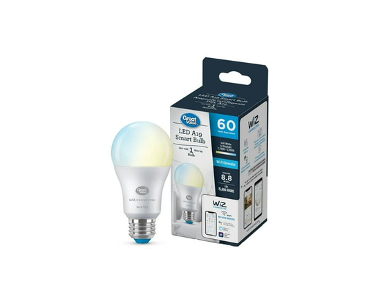 Great Value Wiz, Ampoule A19 DEL intelligente connectée au Wi-Fi, Blanc réglable