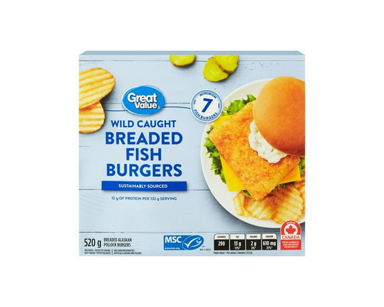 Great Value Breaded Fish Burgers - 520 g