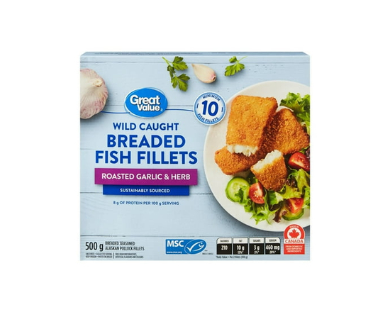 Filets de poisson panés ail rôti et fines herbes Great Value - 500 g
