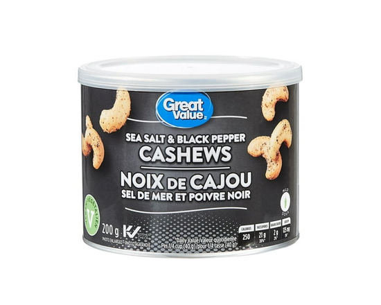 Noix de cajou sel de mer et poivre noir Great Value - 200 g