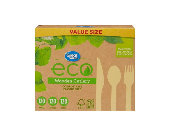 Great Value eco Couverts en Bois, 360 Pcs