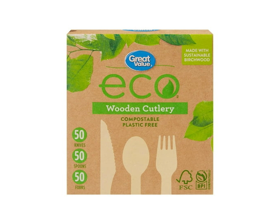Great Value Eco Wooden Cutlery, 150 Pieces