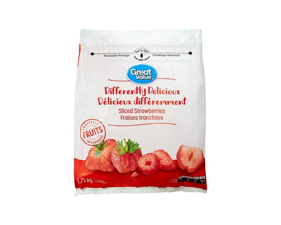Great Value Differently Delicious Sliced Frozen Strawberries, Imperfect Fruits - 1.7 kg