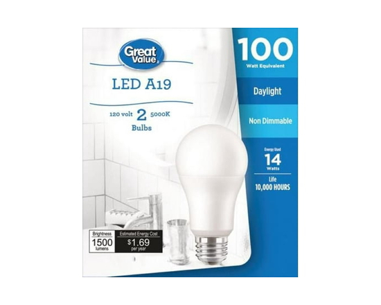 Ampoules DEL Great Value A19 100 W lumière du jour, paq. de 2