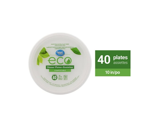 Great Value Eco Compostable Dinner Plates, 40 Plates