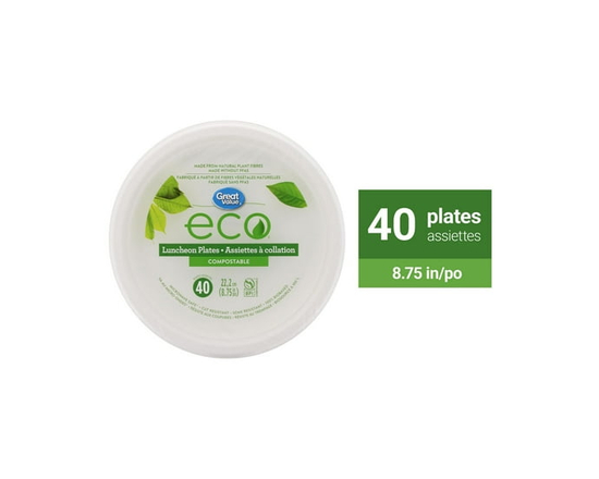 Great Value Eco Compostable Luncheon Plates, 40 Plates - 8.75/