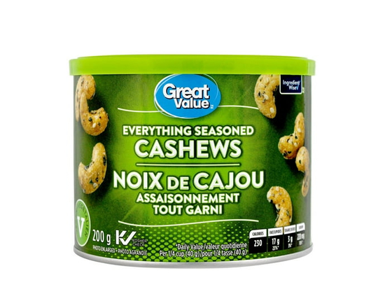 Noix de cajou toutes garnies Great Value - 200 g