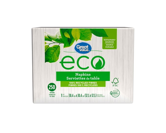 Great Value ECO, 250 serviettes de table blanches