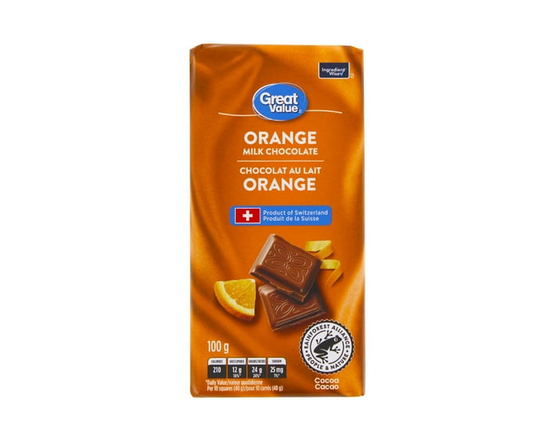 Chocolat au lait à l’orange Great Value - 100 g
