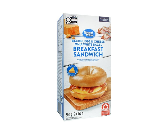 Great Value Breakfast Sandwich, Bacon, Egg & Cheese on a White Bagel - 300 g