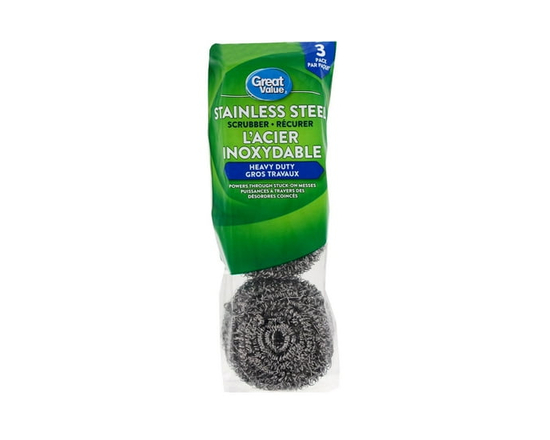 Great Value Stainless Steel Scrubber, 3-Count