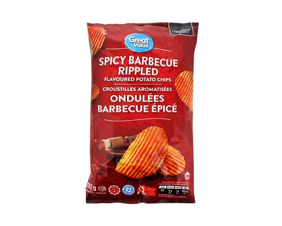 Great Value Spicy Barbecue Rippled Flavoured Potato Chips - 200 g