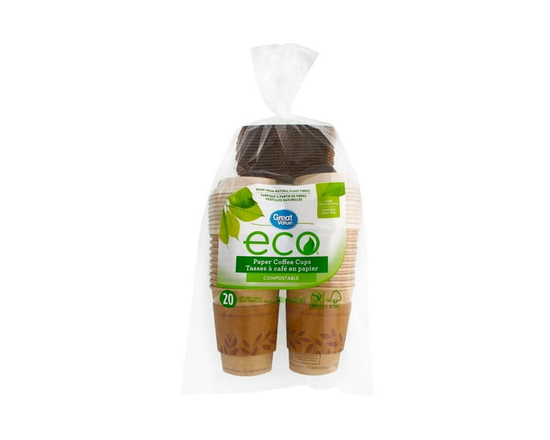 Great Value Eco Paper Coffee Cups, 20 Cups