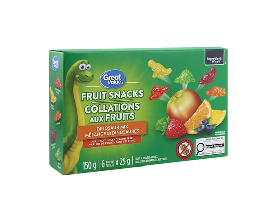 Great Value Dinosaur Mix Fruit Flavoured Snacks - 150 g