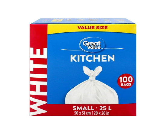 Great Value Small Kitchen Garbage Bags, 25L , 100bags
