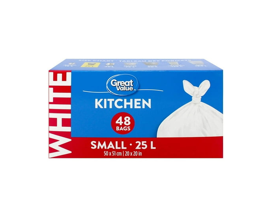 Great Value Small Kitchen Garbage Bags, 25L , 48 Bags