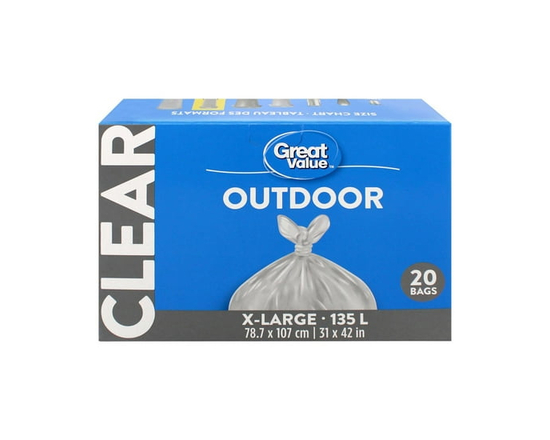 Great Value X-Large Outdoor Garbage Bags, 135L , 20bags