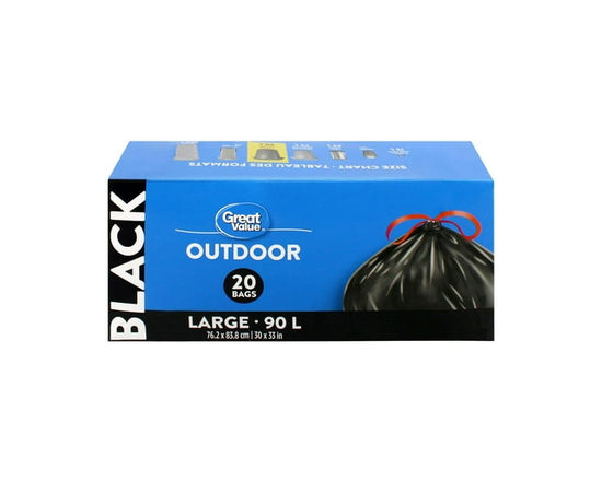 Great Value Large Outdoor Garbage Bags, 90L , 20bags
