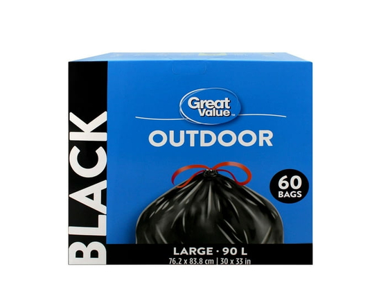 Great Value Large Outdoor Garbage Bags, 90L , 60bags