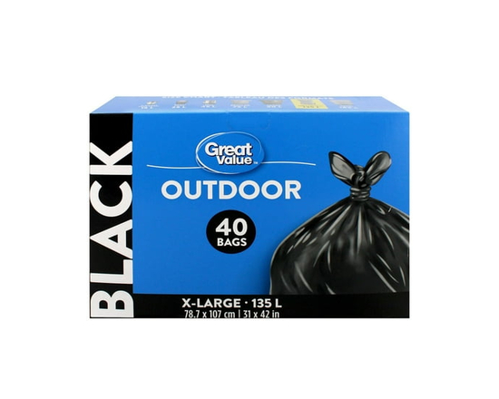 Great Value X-Large Outdoor Garbage Bags, 135L , 40bags