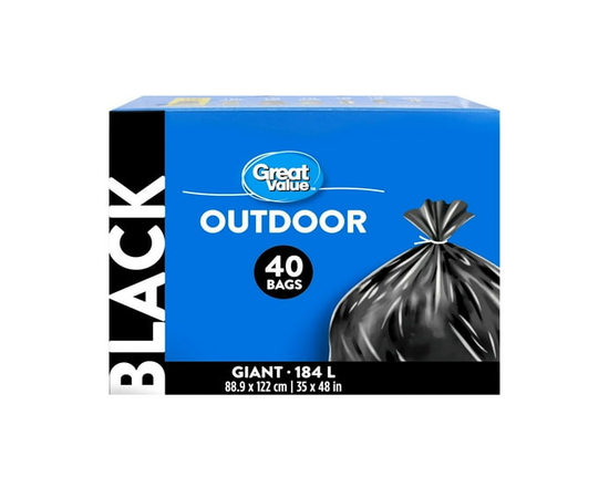 Great Value Giant Outdoor Garbage Bags, 184L , 40bags