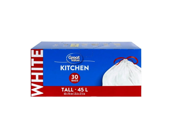 Great Value Tall Kitchen Garbage Bags, 45L , 30bags