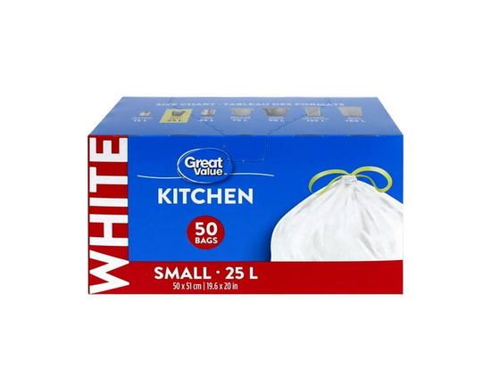 Great Value Small Kitchen Garbage Bags, 25L , 50bags