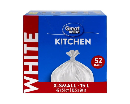 Great Value X-Small Kitchen Garbage Bags, 15L , 52bags