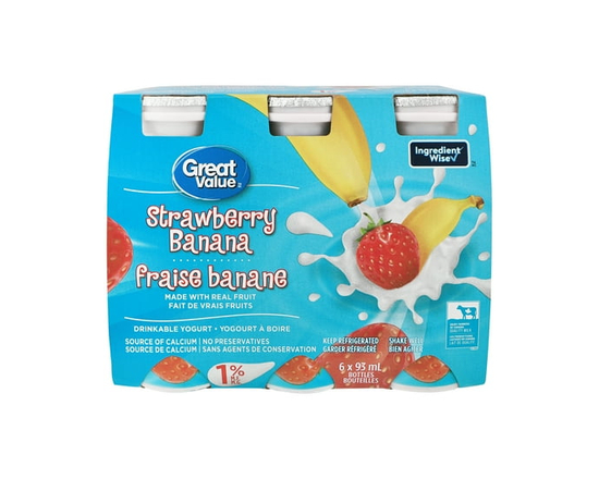 Great Value Strawberry Banana Drinkable Yogurt, 6x93ml - 93 mL