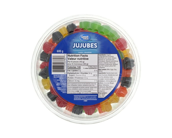 Great Value Jujubes Tub 600g, Fruity Flavours - 600 g