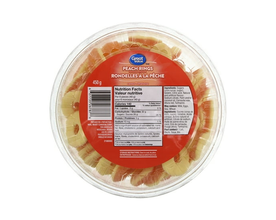 Great Value Peach Rings Tub 450g - Regular