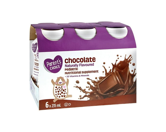 Parent's Choice Chocolate Naturally Flavoured Pediatric Nutritional Supplement, 6x235mL Ready to Feed Bottle Drinks - 235 mL