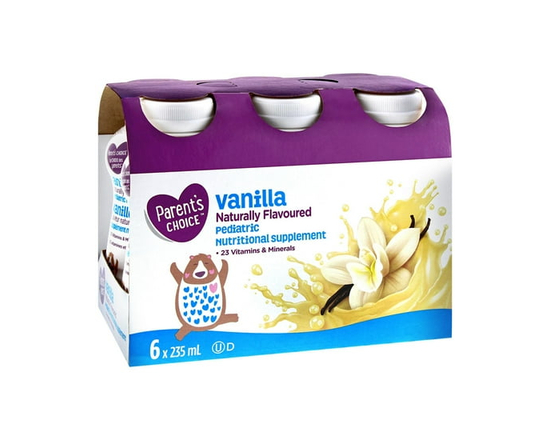 Parent's Choice Vanilla Naturally Flavoured Pediatric Nutritional Supplement, 6x235mL Ready to Feed Bottle Drinks - 16 fl oz