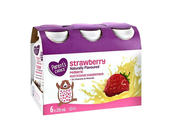 Parent's Choice Strawberry Naturally Flavoured Pediatric Nutritional Supplement, 6x235mL Ready to Feed Bottle Drinks - 16 fl oz
