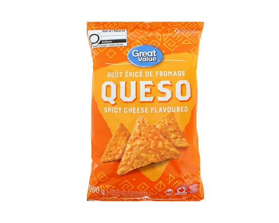 Great Value Queso Spicy Cheese Flavoured Tortilla Chips - 200 g