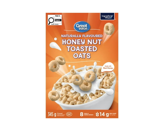 Great Value Naturally Flavoured Honey Nut Toasted Oats Cereal - 345 g