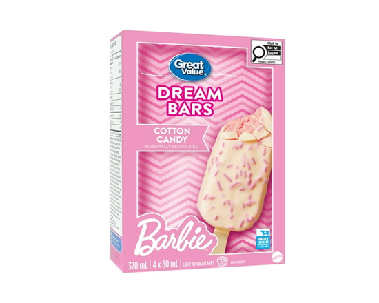 Great Value Barbie Naturally Flavoured Cotton Candy Light Ice Cream Bars - 320ML