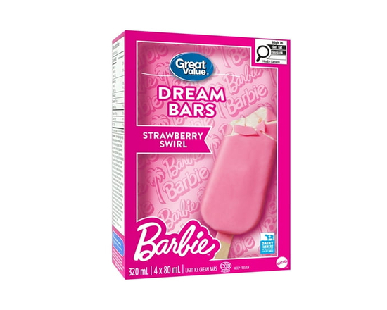 Great Value Barbie Strawberry Swirl Light Ice Cream Bars - 320ML