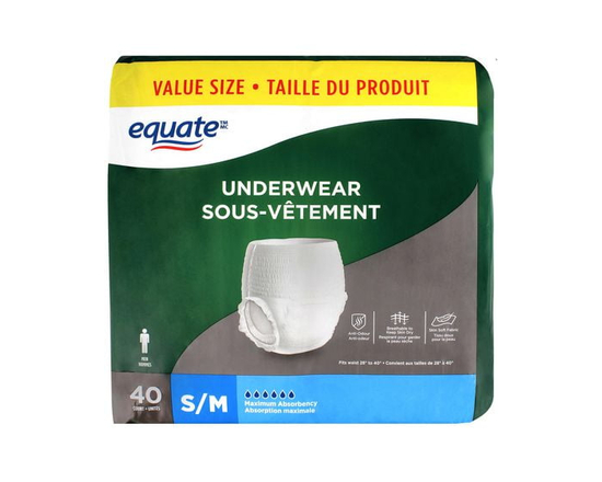 Equate Men’s Maximum Absorbency Protective Incontinence Underwear, Small - S/M