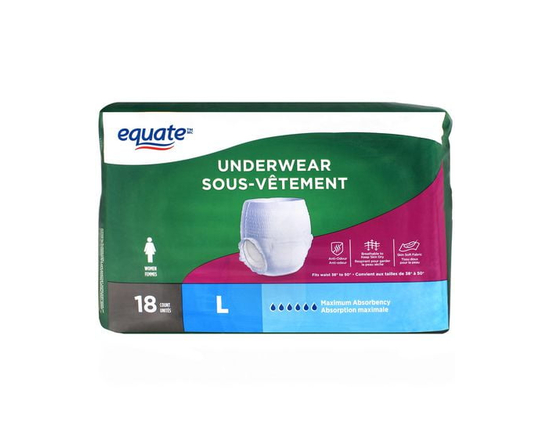 Equate Women’s Maximum Absorbency Protective Incontinence Underwear, Large - L