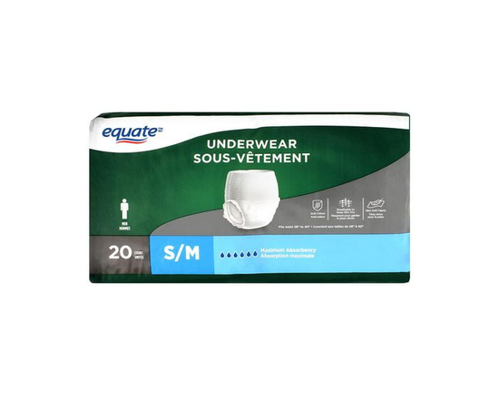 Equate Men’s Maximum Absorbency Protective Incontinence Underwear, Small - S/M