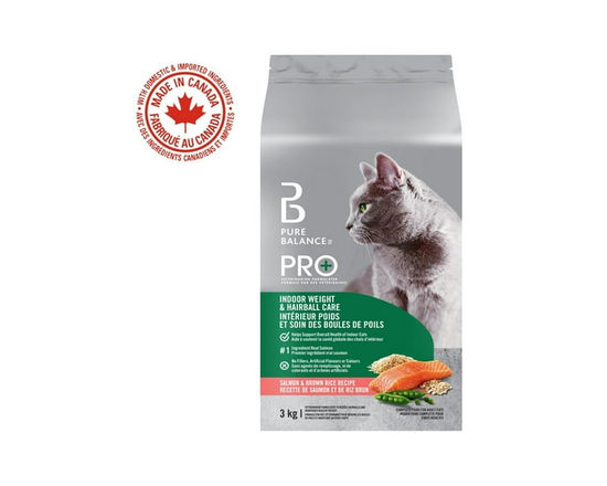 Pure Balance Pro+ Indoor Weight & Hairball Care with Salmon & Brown Rice Dry Cat Food - 3kg
