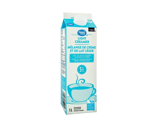 Great Value 5 % Mélange de Crème et de Lait Léger - 1 L