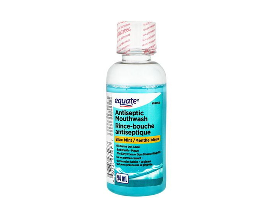 Equate Blue Mint Antiseptic Mouthwash, Travel Size, 94ml - Travel