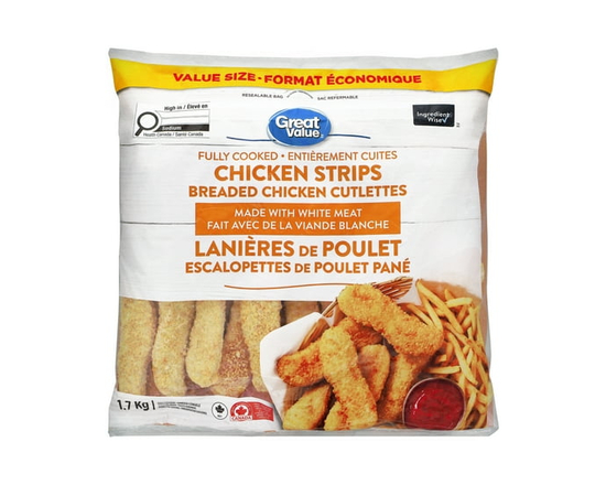 Great Value Lanières de Poulet Panées Entièrement Cuites - 1 sac (1,7 kg)
