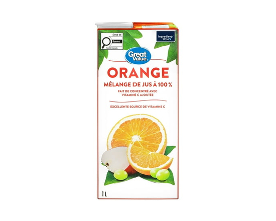 Great Value Orange 100% Juice Blend 1L - 1LT