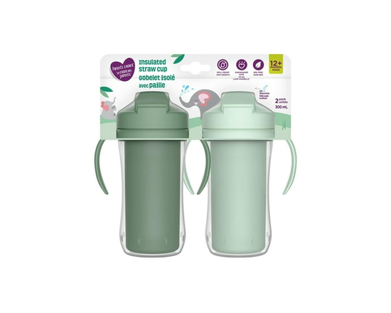 Parent’s Choice Insulated Sippy Cup with Straw and Handles, 2x300mL Cups, 12m+, Pink and Orange (Green)