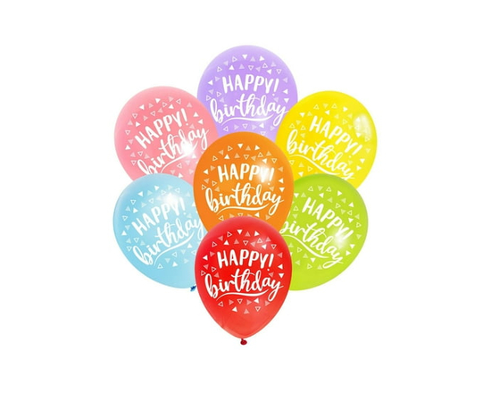 Way to Celebrate! 12" Multi-color Happy Birthday Latex Balloons, 12 Count