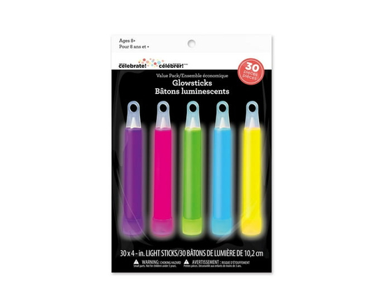 Way To Celebrate! 30 pieces, 4in. Glow Sticks, Multi-Color